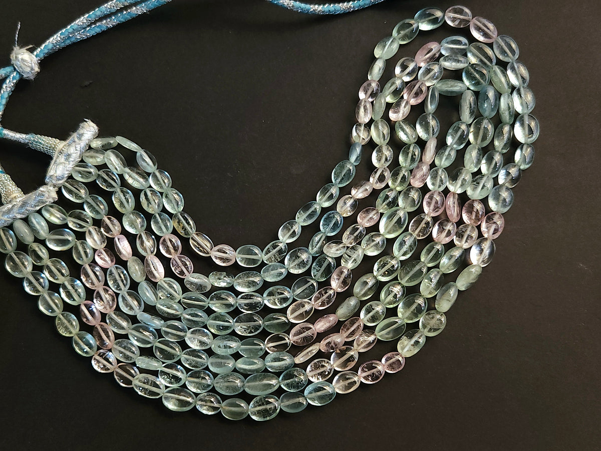 Natural Multi Aquamarine Smooth Oval Beads