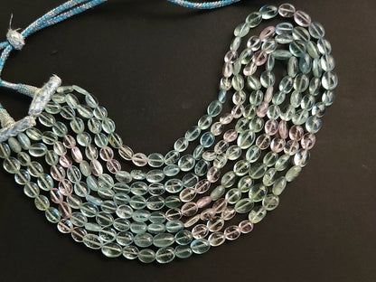 Natural Multi Aquamarine Smooth Oval Beads