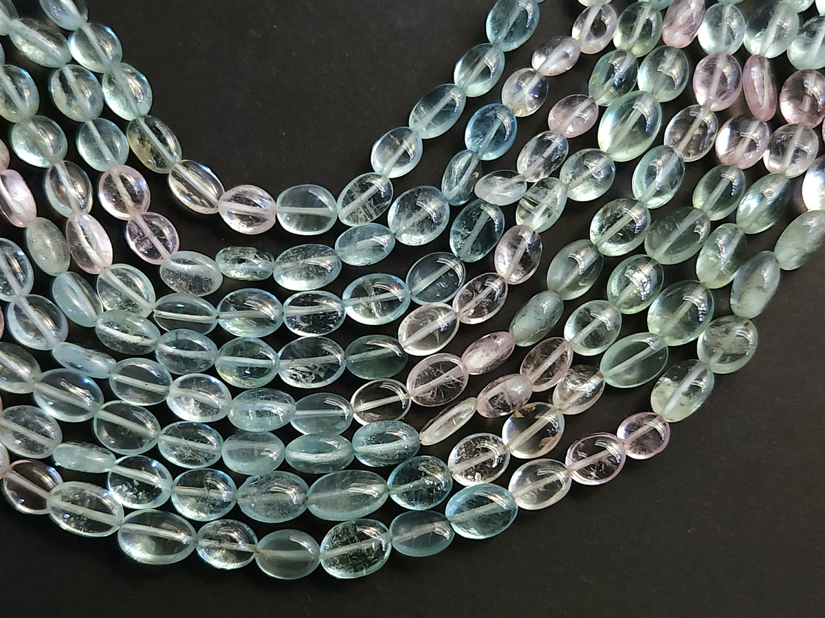 Natural Multi Aquamarine Smooth Oval Beads