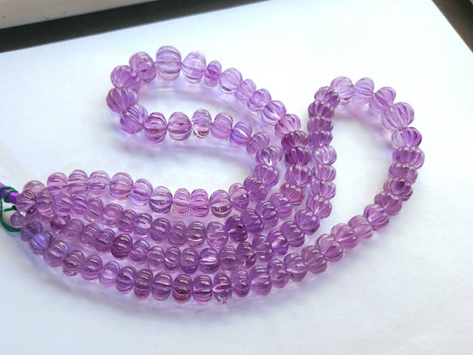 Natural Pink Amethyst Carved Melon Beads