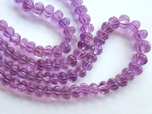 Natural Pink Amethyst Carved Melon Beads