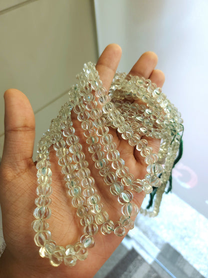 Natural Green Amethyst Carved Melon Beads