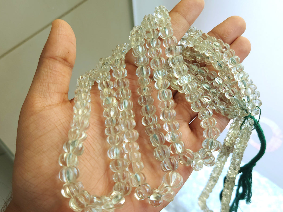 Natural Green Amethyst Carved Melon Beads