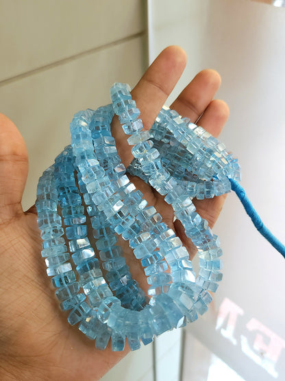 Natural Blue Topaz Smooth Hexagonal Rondelle Beads
