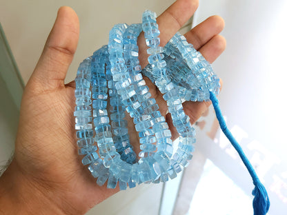 Natural Blue Topaz Smooth Hexagonal Rondelle Beads