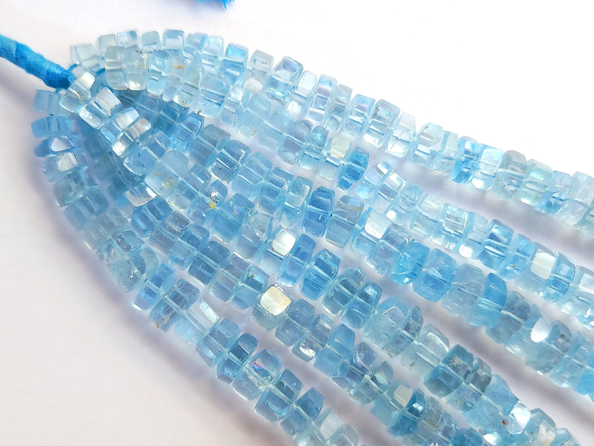 Natural Blue Topaz Smooth Hexagonal Rondelle Beads