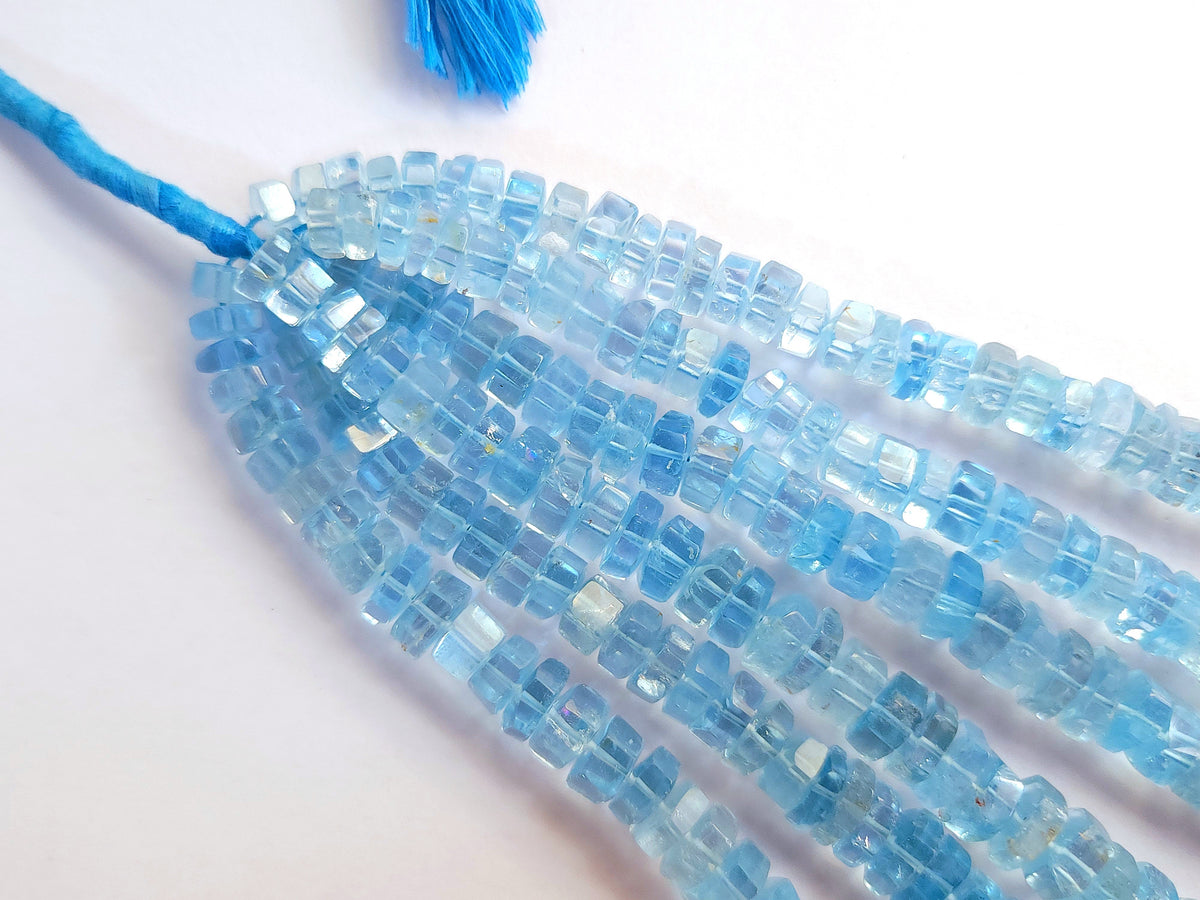 Natural Blue Topaz Smooth Hexagonal Rondelle Beads