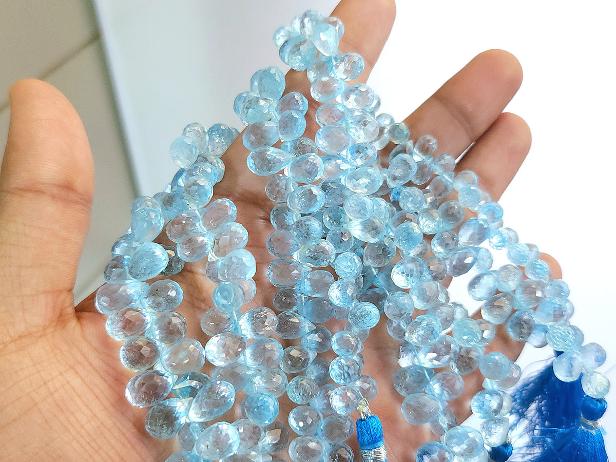Natural Blue Topaz Faceted Teardrops