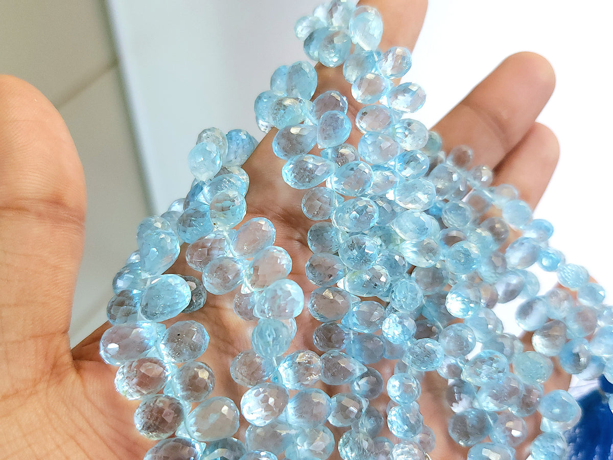 Natural Blue Topaz Faceted Teardrops