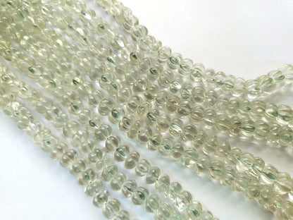 Natural Green Amethyst Carved Melon Beads
