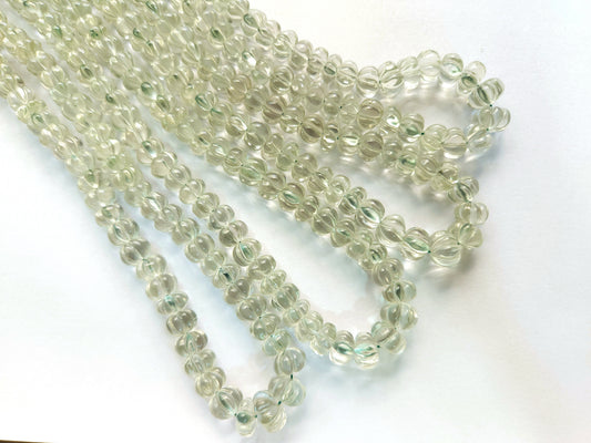 Natural Green Amethyst Carved Melon Beads