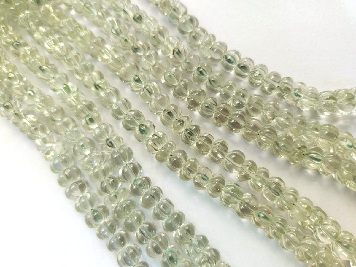 Natural Green Amethyst Carved Melon Beads