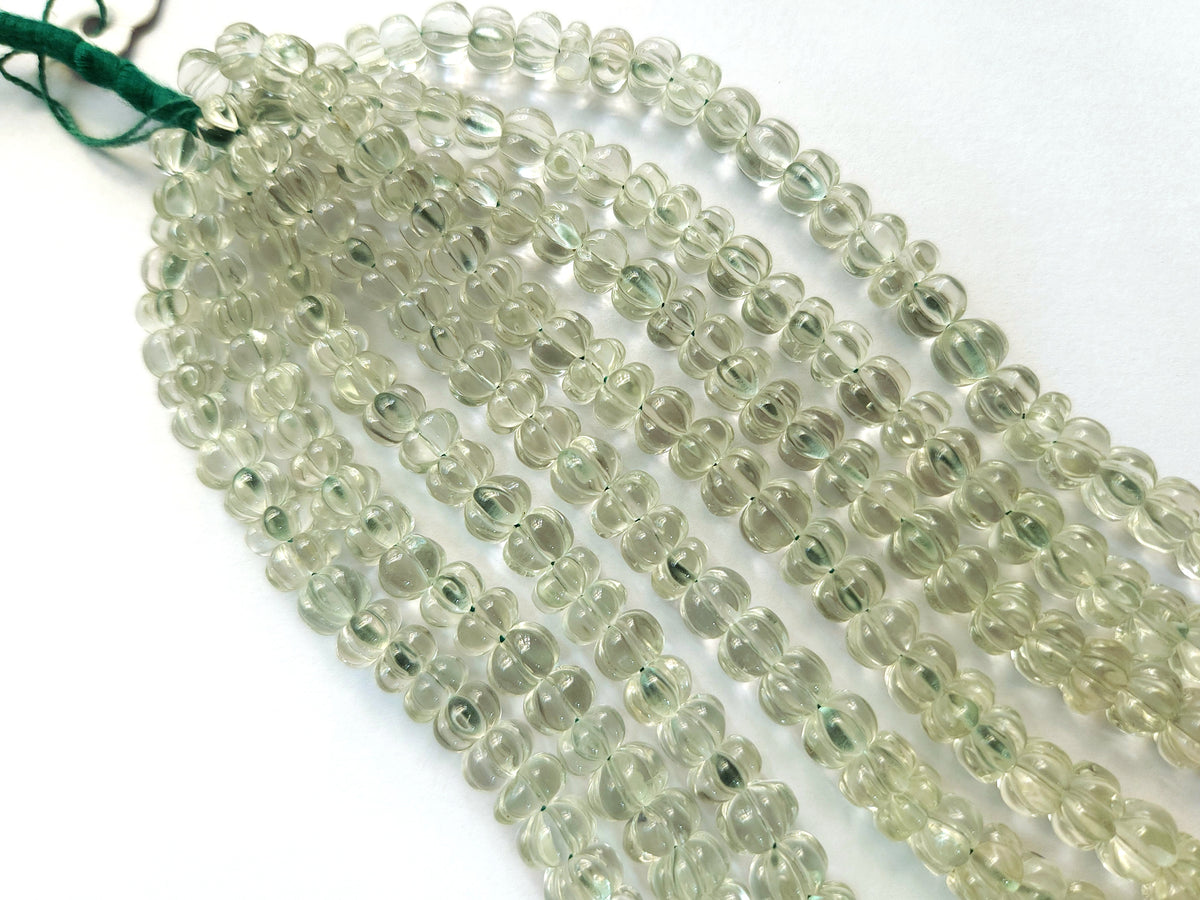 Natural Green Amethyst Carved Melon Beads