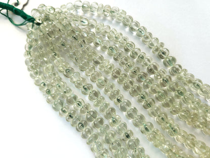 Natural Green Amethyst Carved Melon Beads