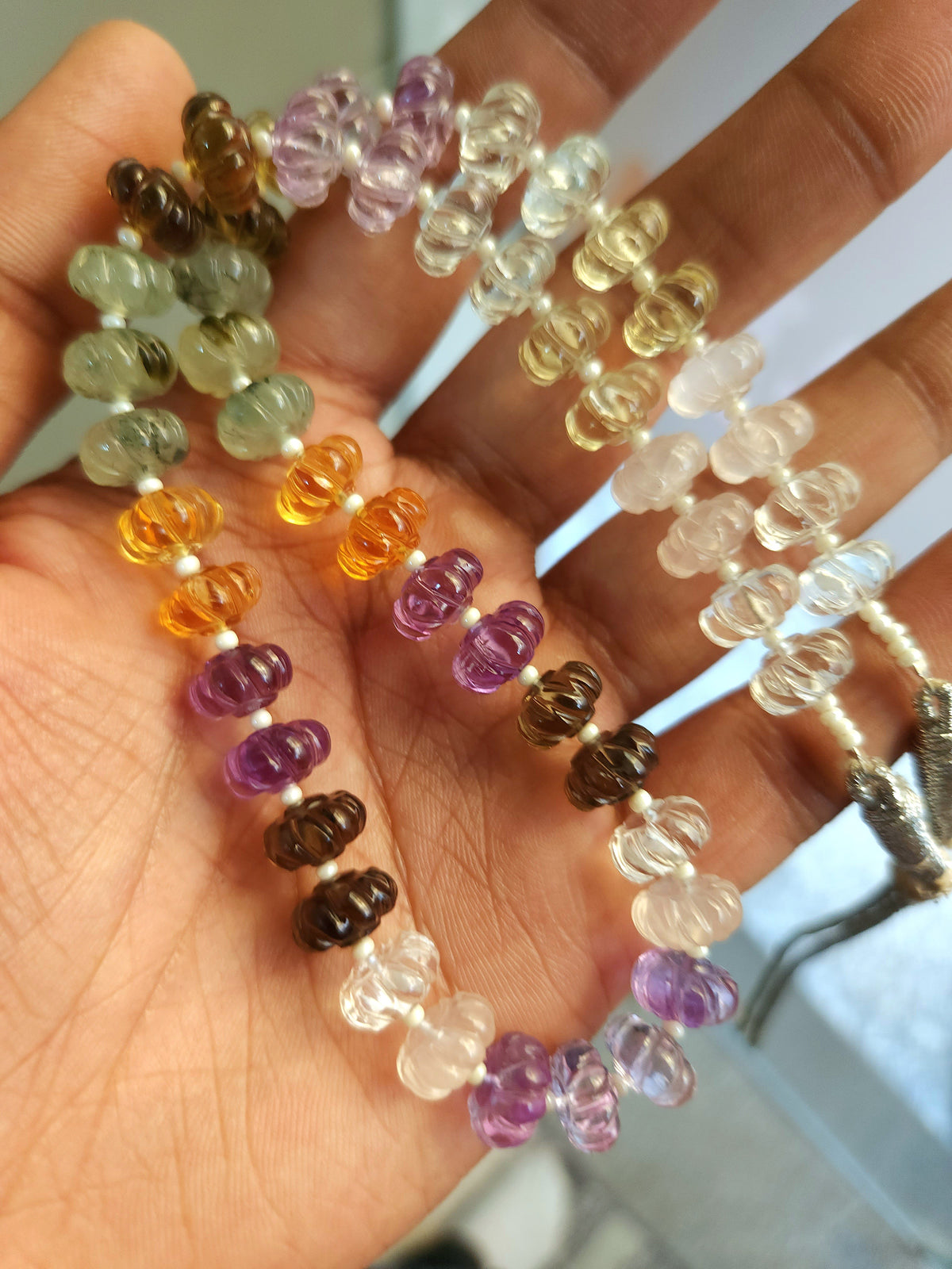 Mix Gemstone Spiral Carved Melons / Pumpkins Beads