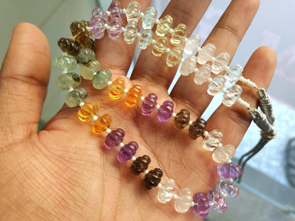 Mix Gemstone Spiral Carved Melons / Pumpkins Beads