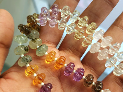 Mix Gemstone Spiral Carved Melons / Pumpkins Beads