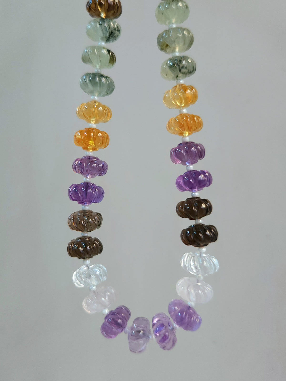 Mix Gemstone Spiral Carved Melons / Pumpkins Beads