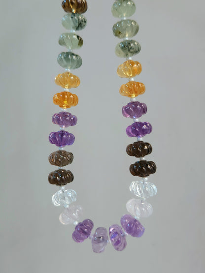Mix Gemstone Spiral Carved Melons / Pumpkins Beads
