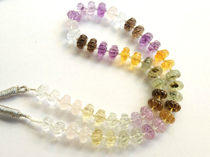Mix Gemstone Spiral Carved Melons / Pumpkins Beads