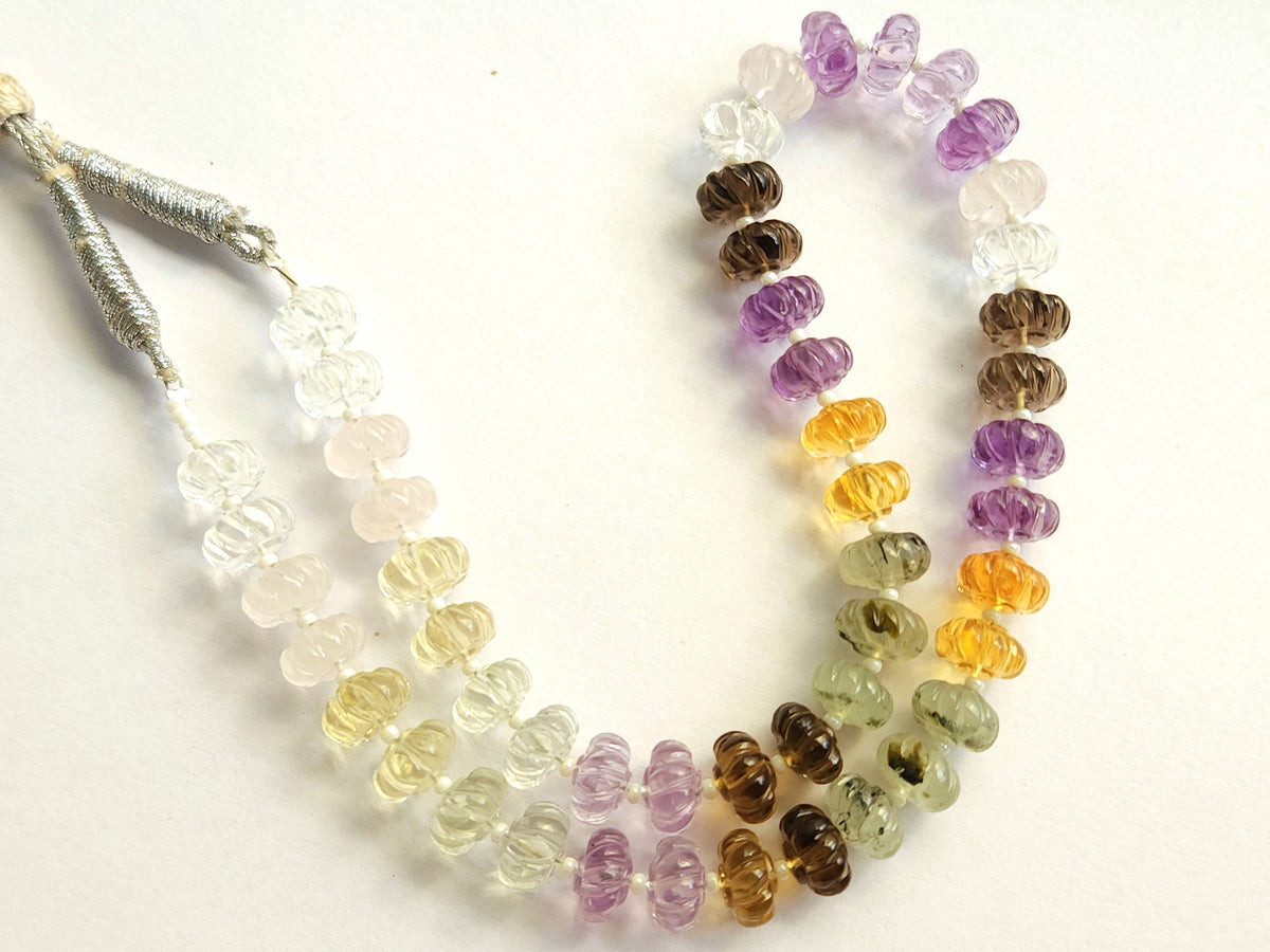 Mix Gemstone Spiral Carved Melons / Pumpkins Beads