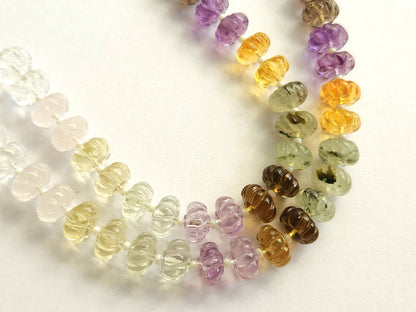 Mix Gemstone Spiral Carved Melons / Pumpkins Beads