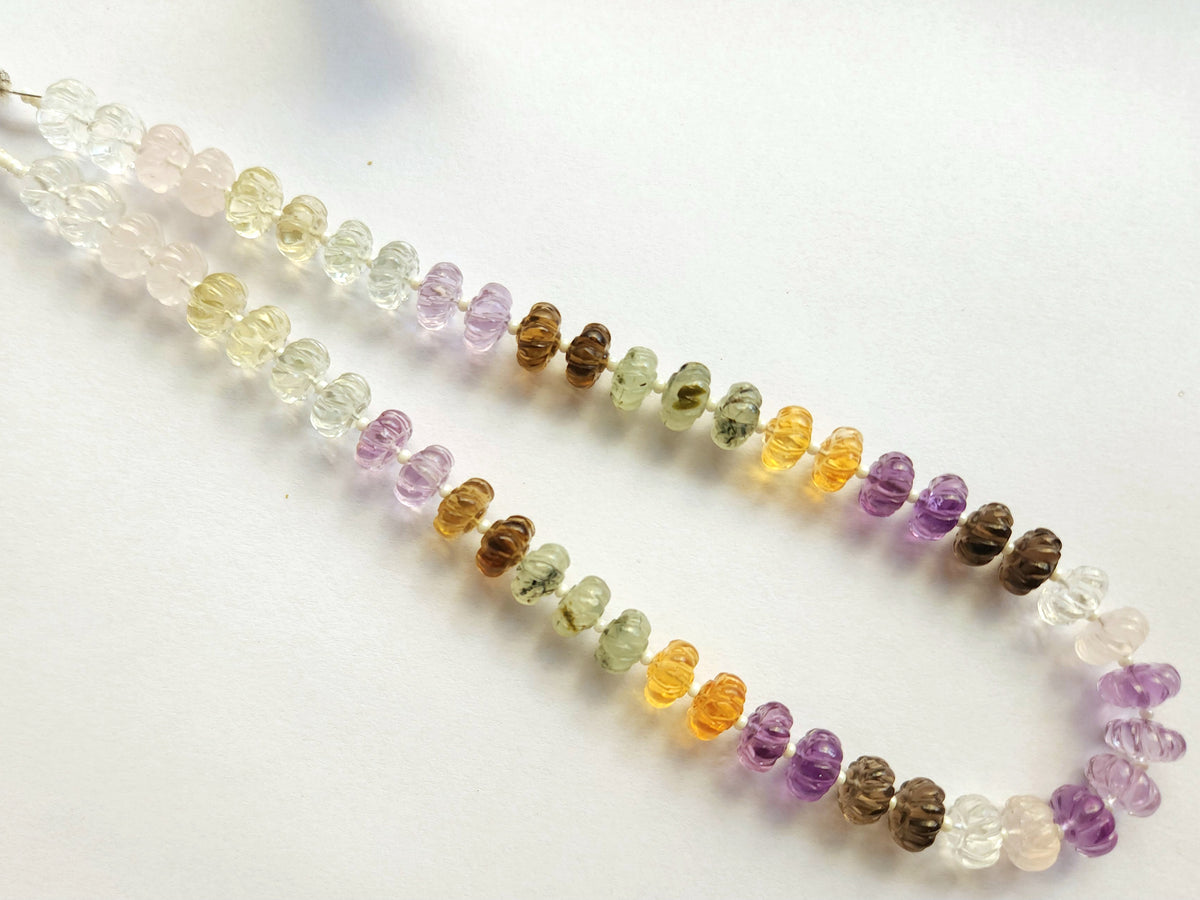 Mix Gemstone Spiral Carved Melons / Pumpkins Beads