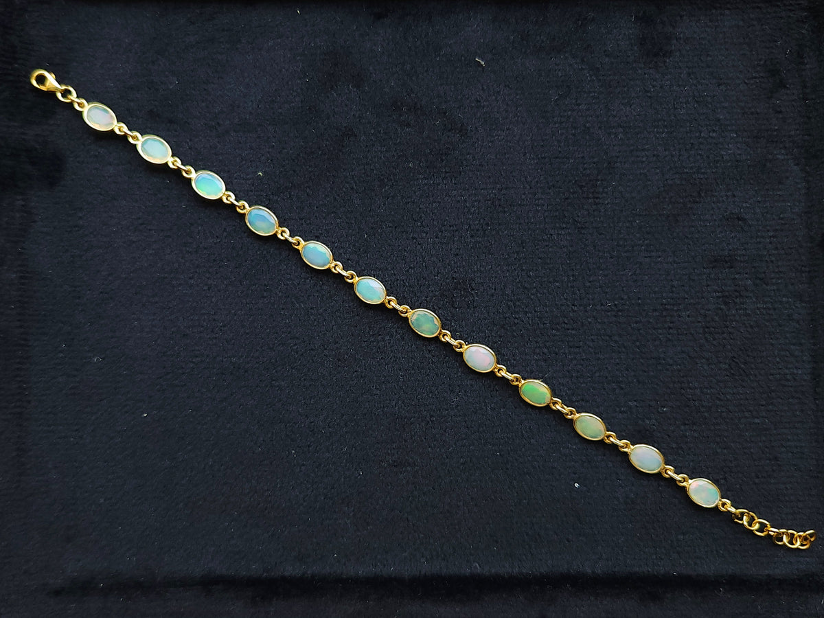 Natural Ethiopian Opal Bracelet | 925 Sterling Silver 18K Gold Plated