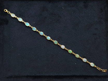 Natural Ethiopian Opal Bracelet | 925 Sterling Silver 18K Gold Plated
