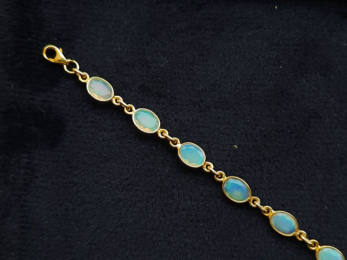 Natural Ethiopian Opal Bracelet | 925 Sterling Silver 18K Gold Plated