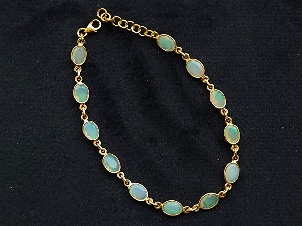 Natural Ethiopian Opal Bracelet | 925 Sterling Silver 18K Gold Plated