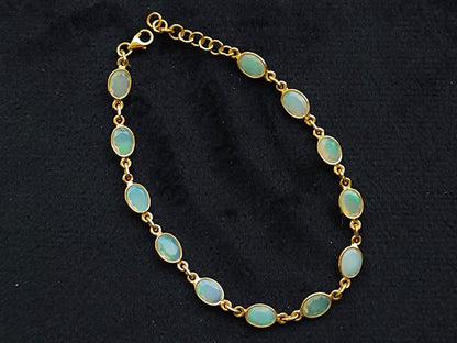 Natural Ethiopian Opal Bracelet | 925 Sterling Silver 18K Gold Plated