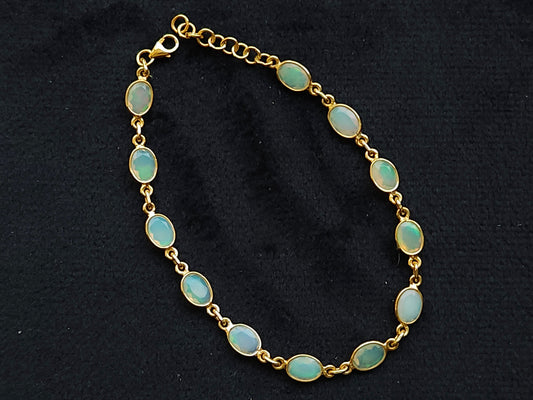 Natural Ethiopian Opal Bracelet | 925 Sterling Silver 18K Gold Plated
