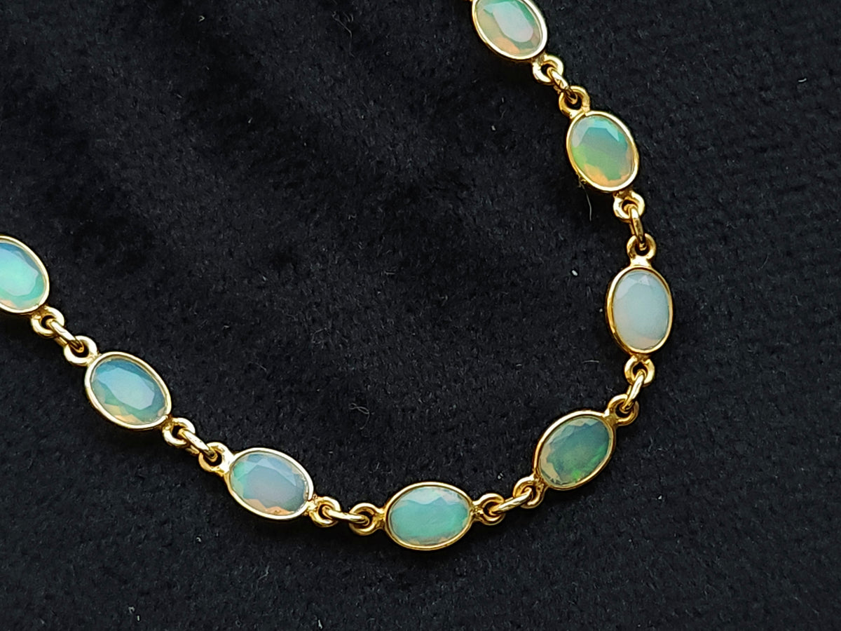 Natural Ethiopian Opal Bracelet | 925 Sterling Silver 18K Gold Plated