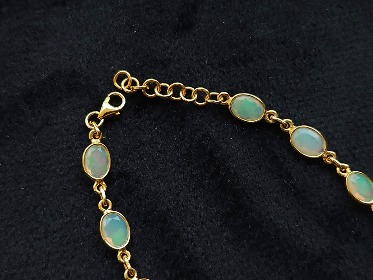 Natural Ethiopian Opal Bracelet | 925 Sterling Silver 18K Gold Plated