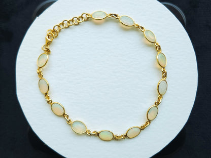 Natural Ethiopian Opal Bracelet | 925 Sterling Silver 18K Gold Plated