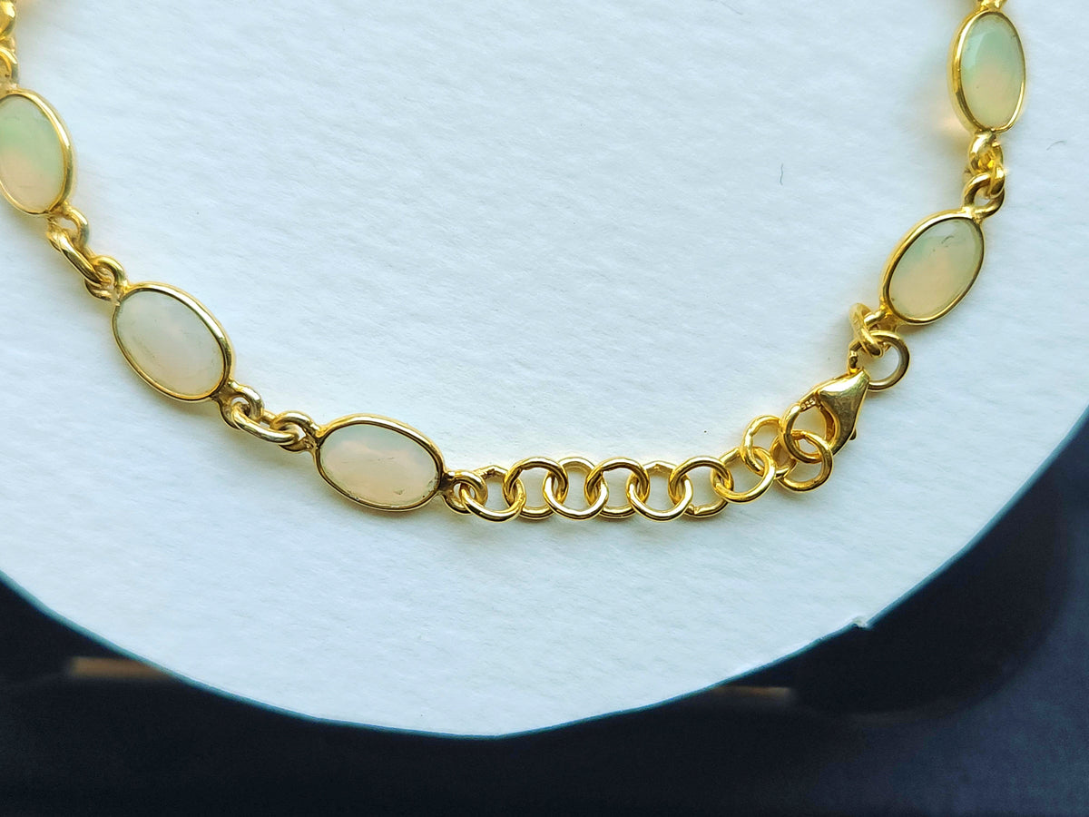 Natural Ethiopian Opal Bracelet | 925 Sterling Silver 18K Gold Plated