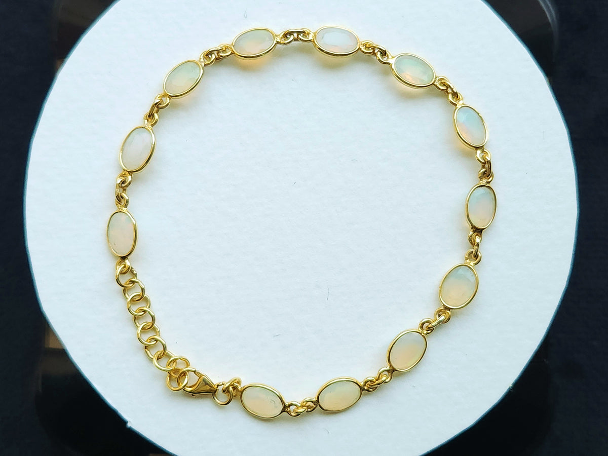 Natural Ethiopian Opal Bracelet | 925 Sterling Silver 18K Gold Plated