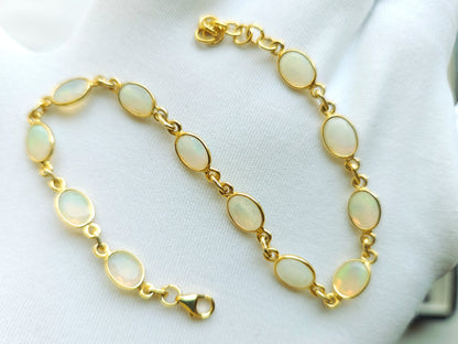 Natural Ethiopian Opal Bracelet | 925 Sterling Silver 18K Gold Plated