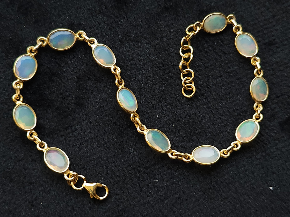 Natural Ethiopian Opal Bracelet | 925 Sterling Silver 18K Gold Plated