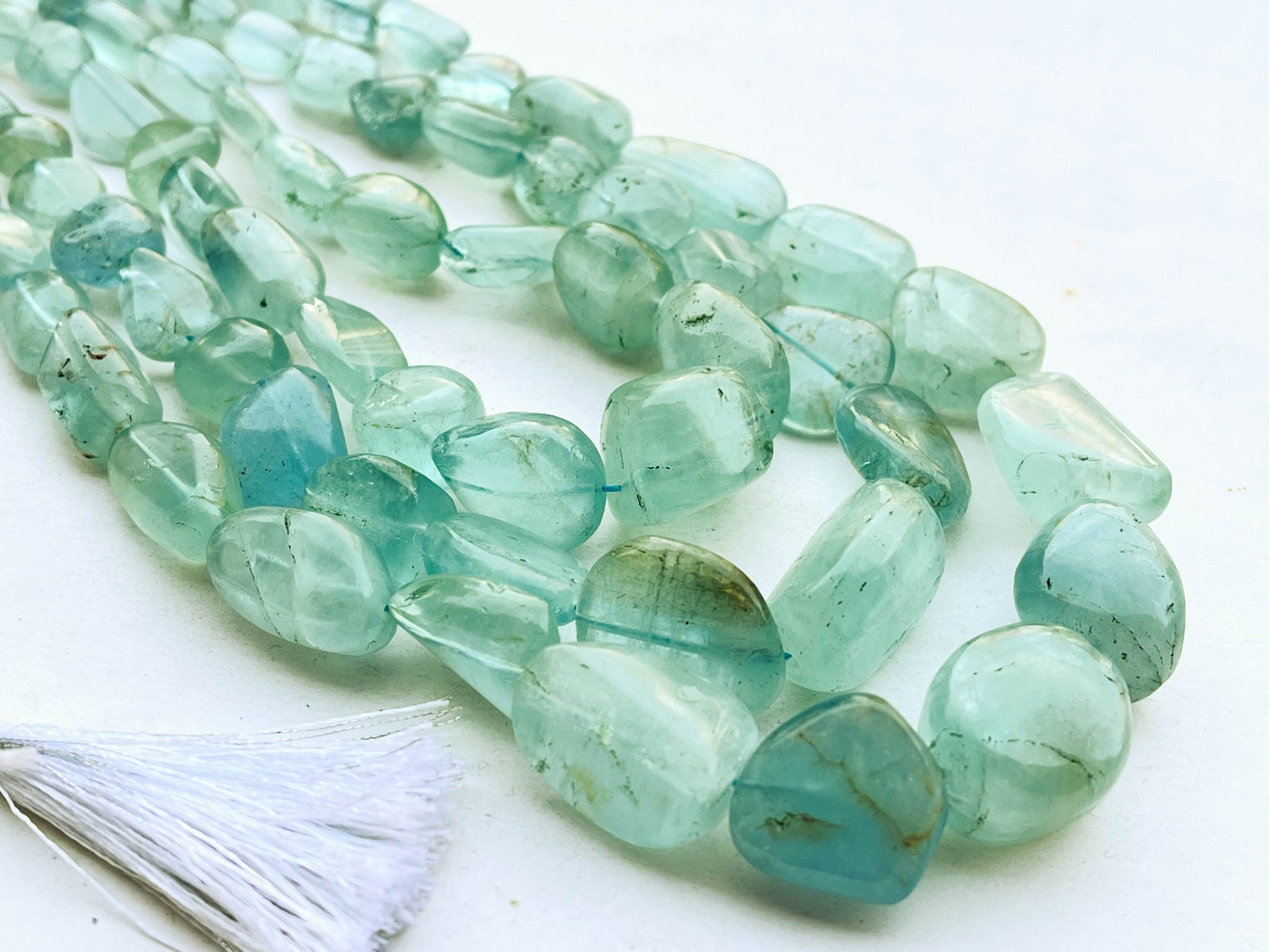 3 Layers Natural Aquamarine (No Heat, No Treat) Smooth Nuggets Shape Beads Necklace Beadsforyourjewelry