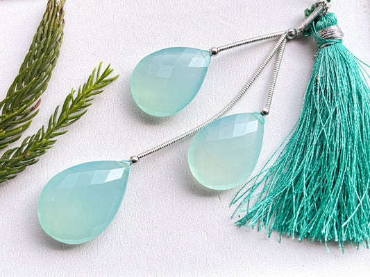 3 Pieces Aqua Blue Onyx Pear Shape faceted Briolette Beadsforyourjewelry