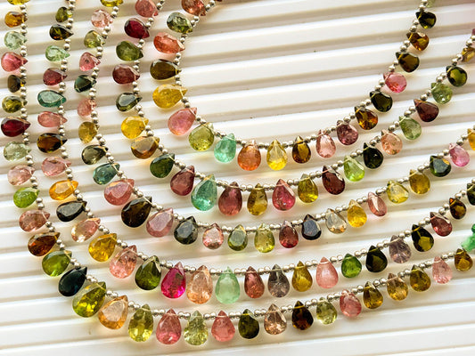 30 Pieces Tourmaline Pear Shape Cut Stone Beads, Natural Multi Tourmaline Gemstone 4x6mm to 6x8mm Beadsforyourjewelry