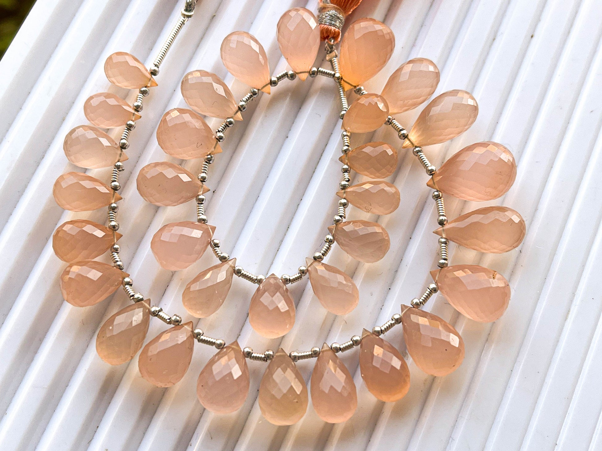 32 Pieces Peach Onyx Faceted Drops Beadsforyourjewelry