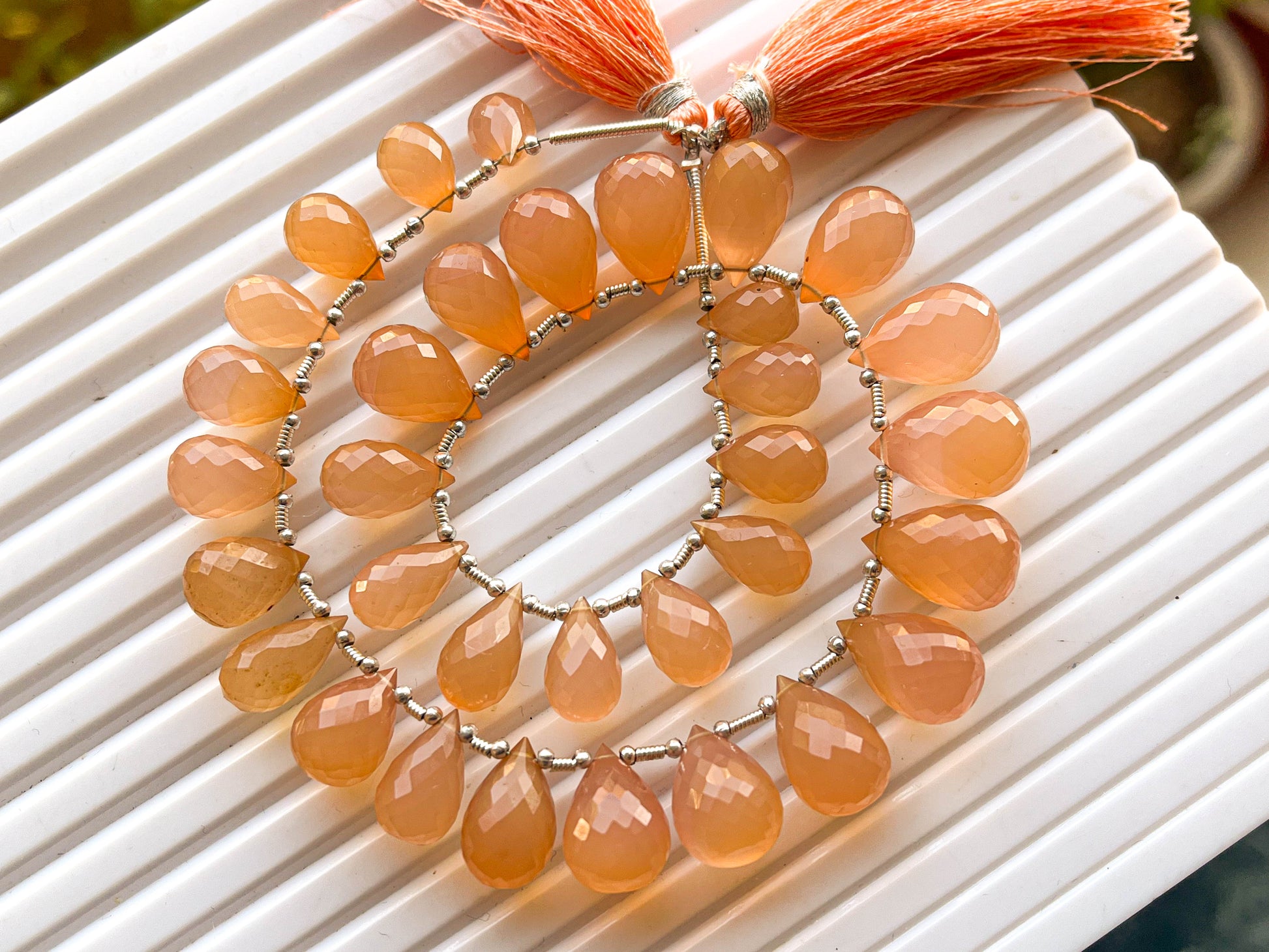 33 Pieces Peach Onyx Faceted Drops Beadsforyourjewelry