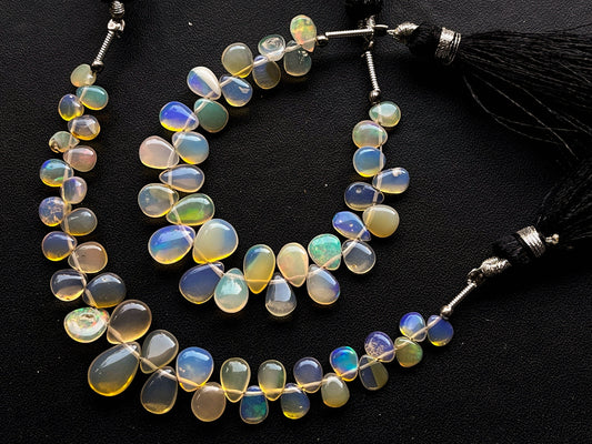 35 Pieces Ethiopian Opal Pear Shape Briolette, Natural Ethiopian Opal Gemstone, Opal Briolette, Opal Teardrops, 4 Inch, 4x6mm to 7x9mm Beadsforyourjewelry