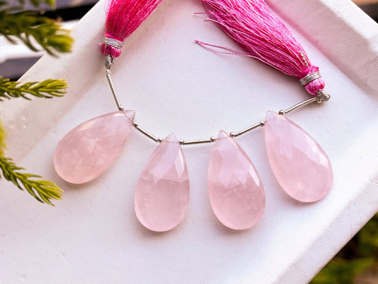 4 Pieces Rose Quartz Pear Shape Briolette Beadsforyourjewelry