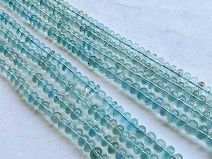 4 Strings Natural Aquamarine (No Heat, No Treat) Smooth Rondelle Shape Beads | 22 Inch | 4.5mm to 12mm Beadsforyourjewelry
