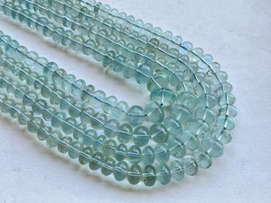 4 Strings Natural Aquamarine (No Heat, No Treat) Smooth Rondelle Shape Beads | 22 Inch | 4.5mm to 12mm Beadsforyourjewelry