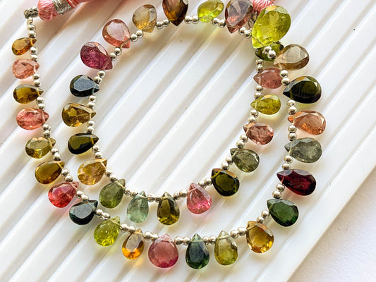 41 Pieces Tourmaline Pear Shape Cut Stone Beads, Natural Multi Tourmaline Gemstone Beadsforyourjewelry